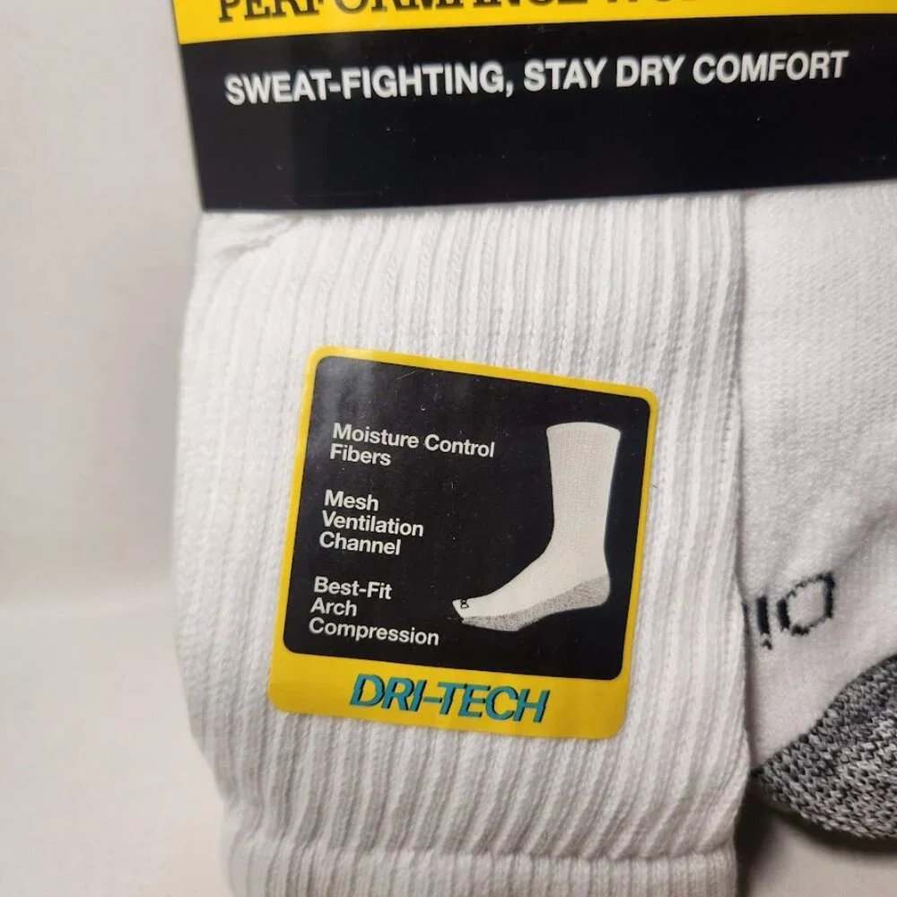 NEW Dickies Men's Dri-Tech Moisture Control Crew Socks 6 Pack Size XL White Soft